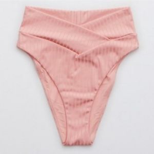NWOT Aerie Ribbed Shine Crossover High Cut Cheeky Bikini Bottom